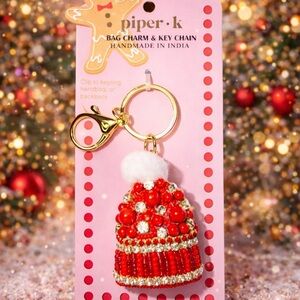 Piper K Beaded Santa Hat Holiday Keychain Bag Charm NEW